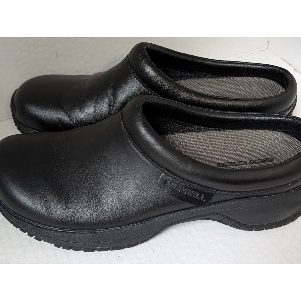 Merrell Encore Moc Pro SureGrip Black Leather Slip On Work Shoes Women's 7